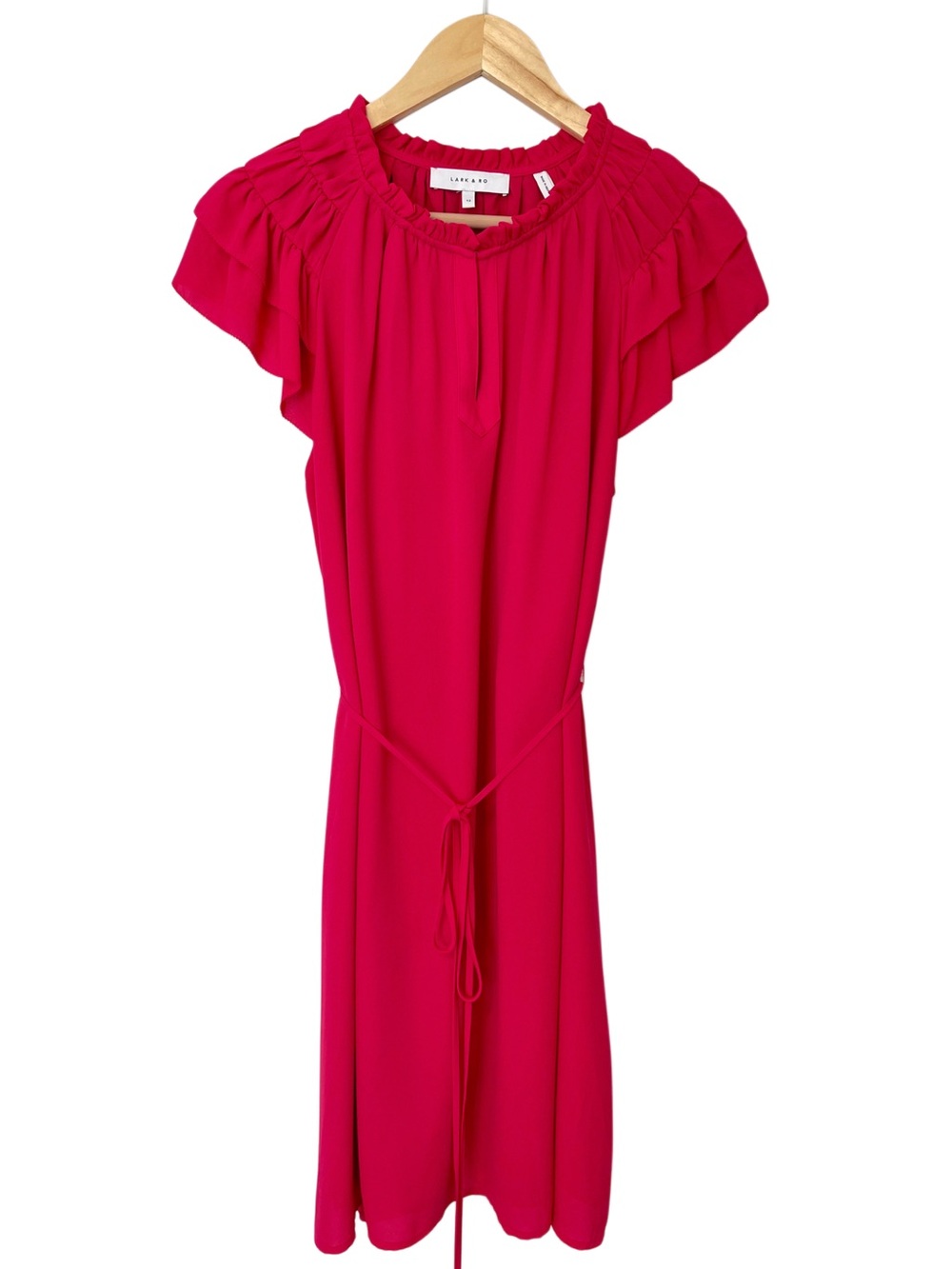 Hot Pink Lark & Ro Short Flutter-Sleeve Georgette Dress Sz 12 EUC